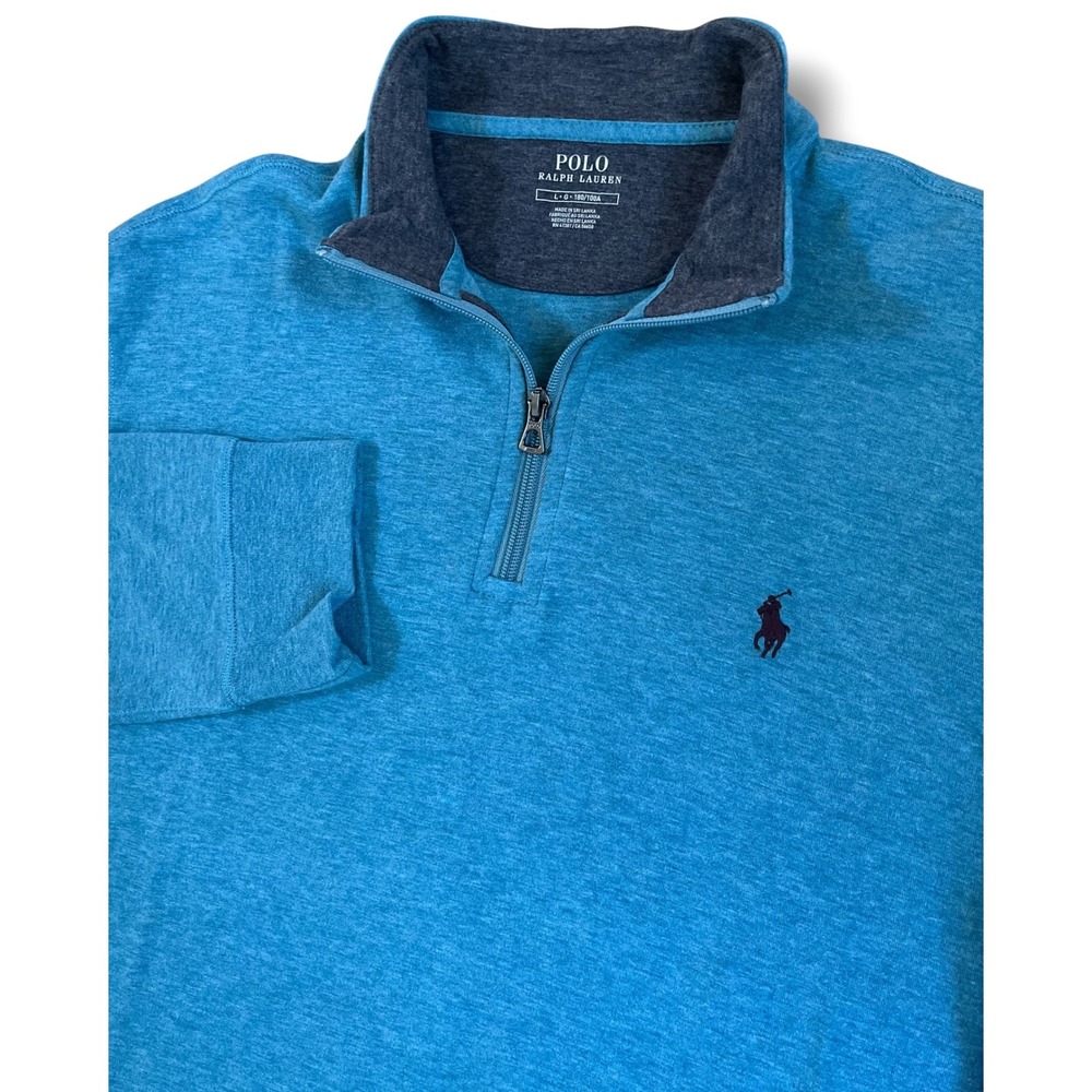 Polo Ralph Lauren Mens Quarter Zip Pullover Turquoise Heather Blue Large L